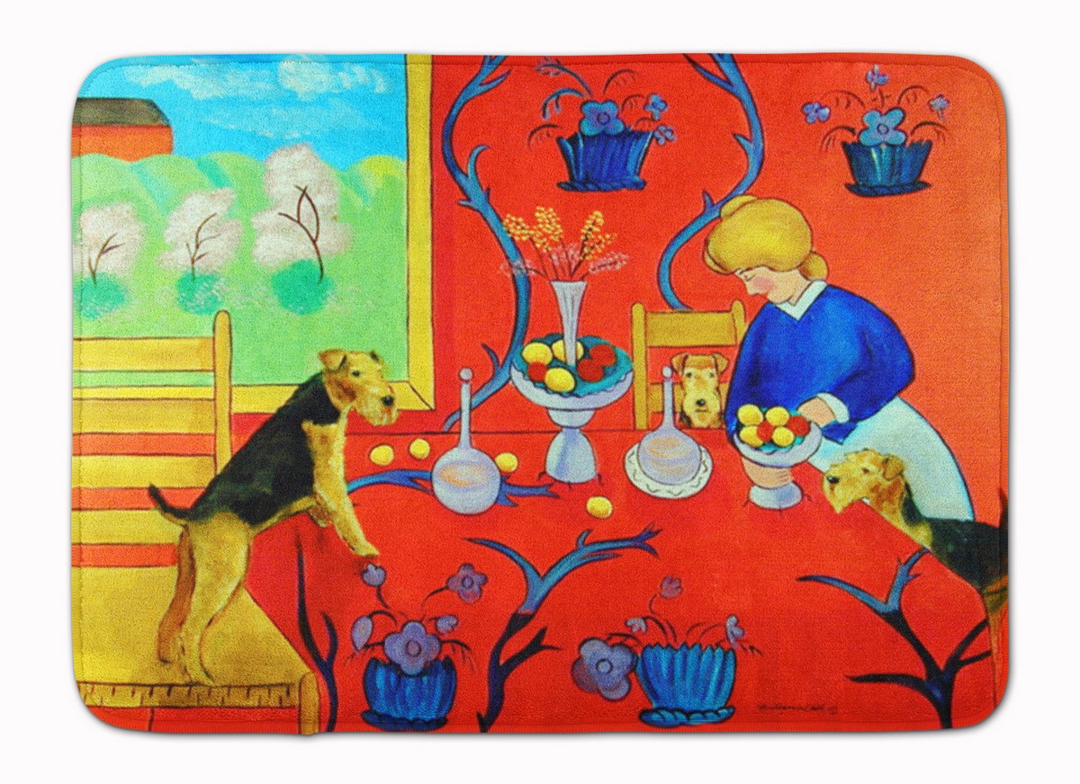 7212RUG Airedale Terrier with lady in kitchen Machine Washable Memory Foam Mat