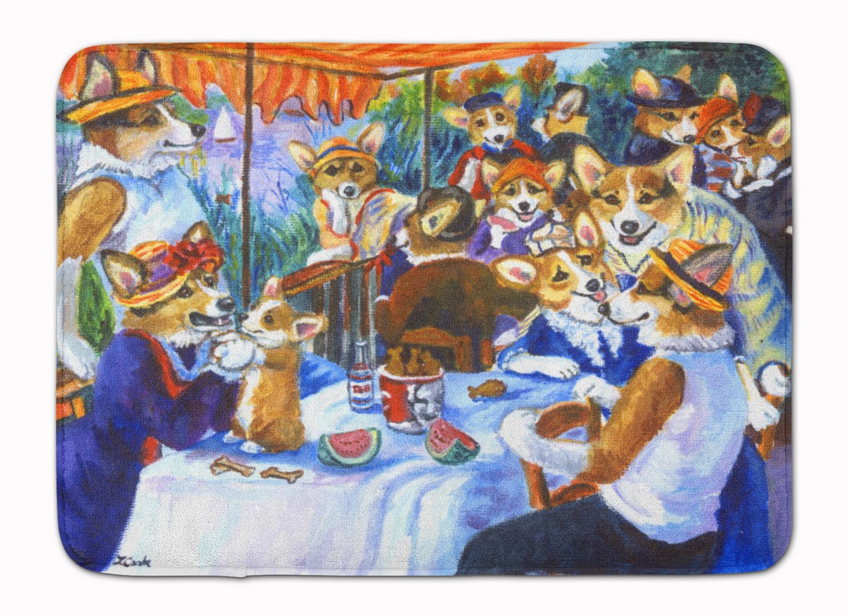 7321RUG Corgi Boating Party Machine Washable Memory Foam Mat