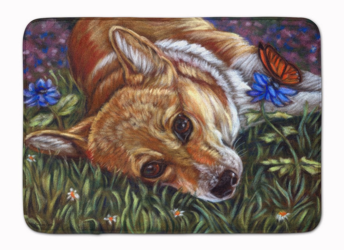 7325RUG Corgi Pastel Butterfly Machine Washable Memory Foam Mat