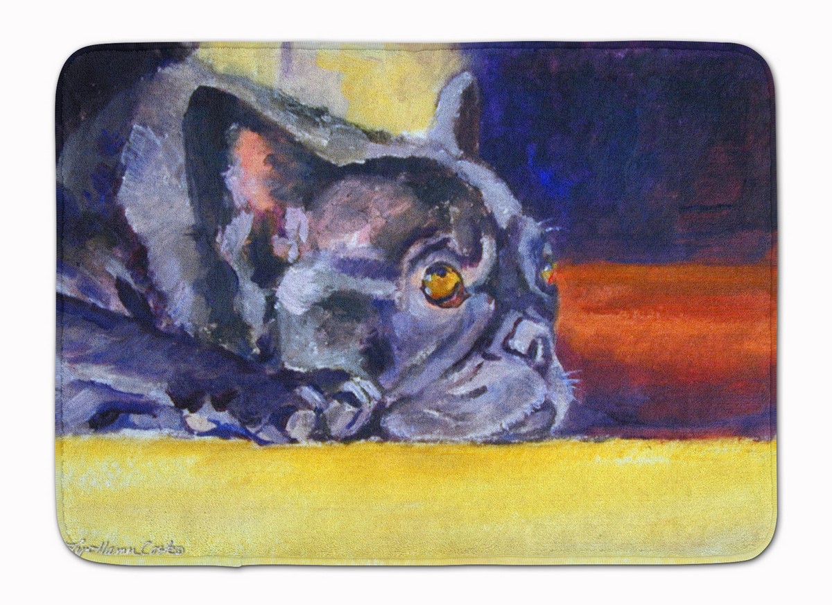 Black French Bulldog Sunny Machine Washable Memory Foam Mat