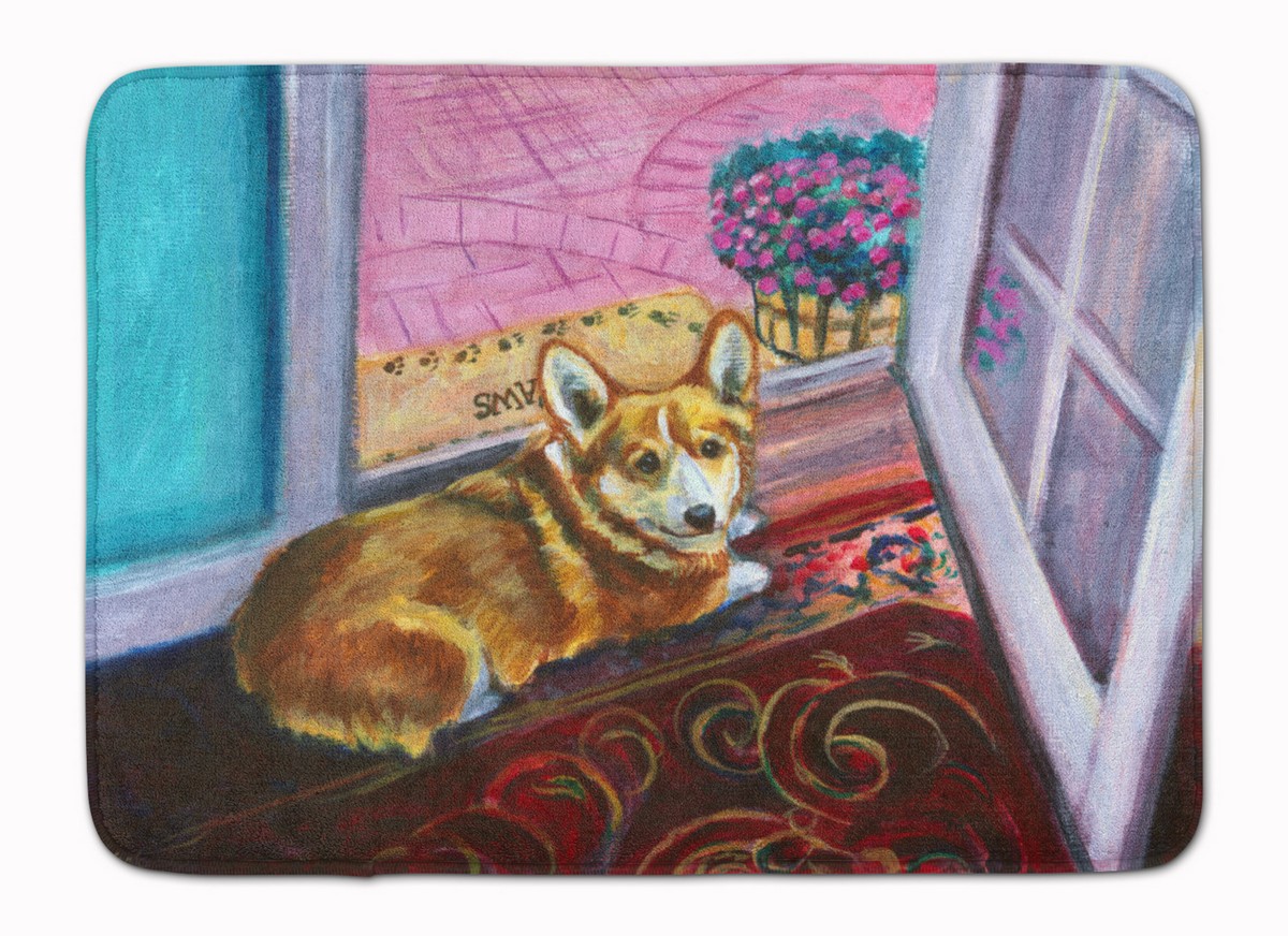 7410RUG Corgi Watching from the Door Machine Washable Memory Foam Mat