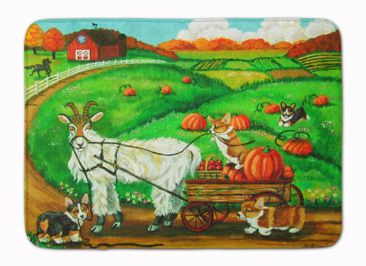 Corgi Pumpkin Ride with Goat Machine Washable Memory Foam Mat