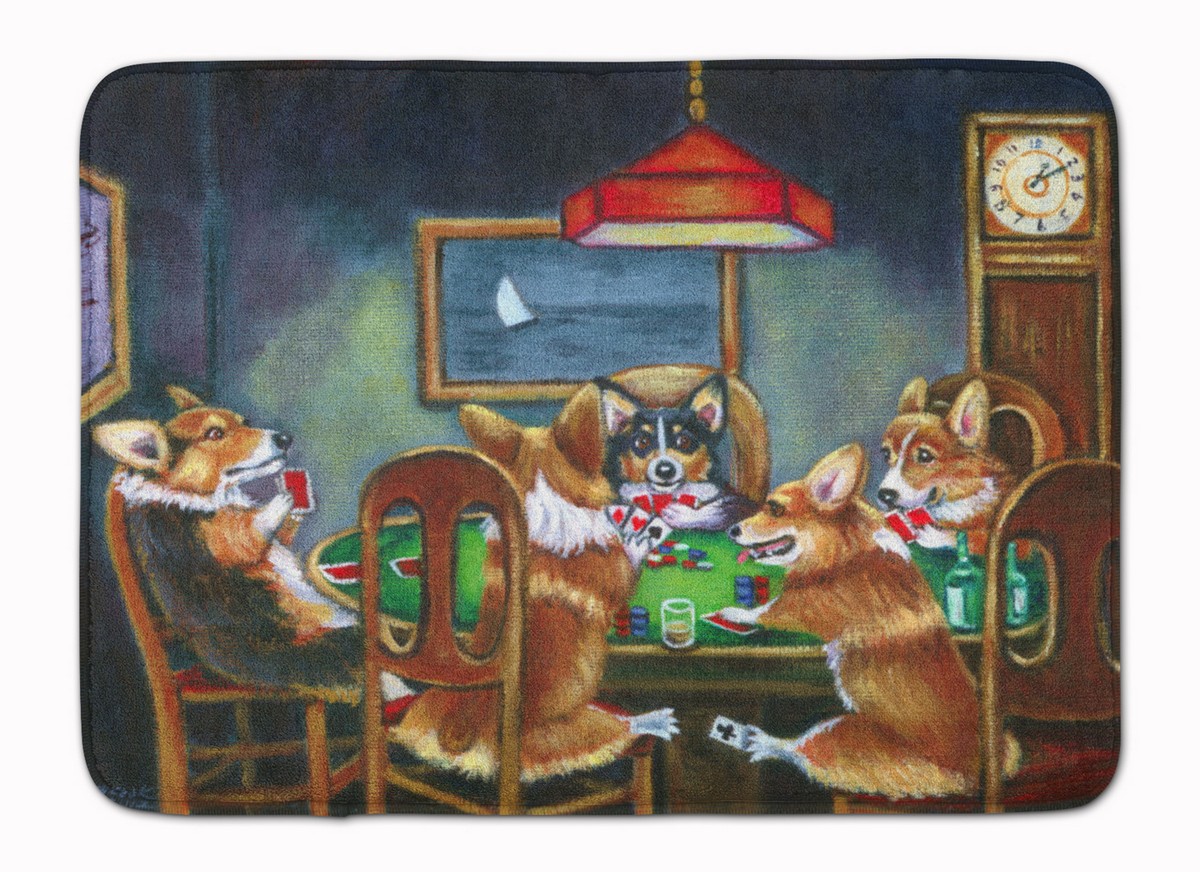 Corgi Playing Poker Machine Washable Memory Foam Mat