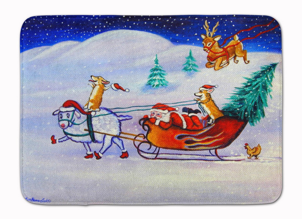 Corgi Highhacked Santa Claus Sleigh Machine Washable Memory Foam Mat