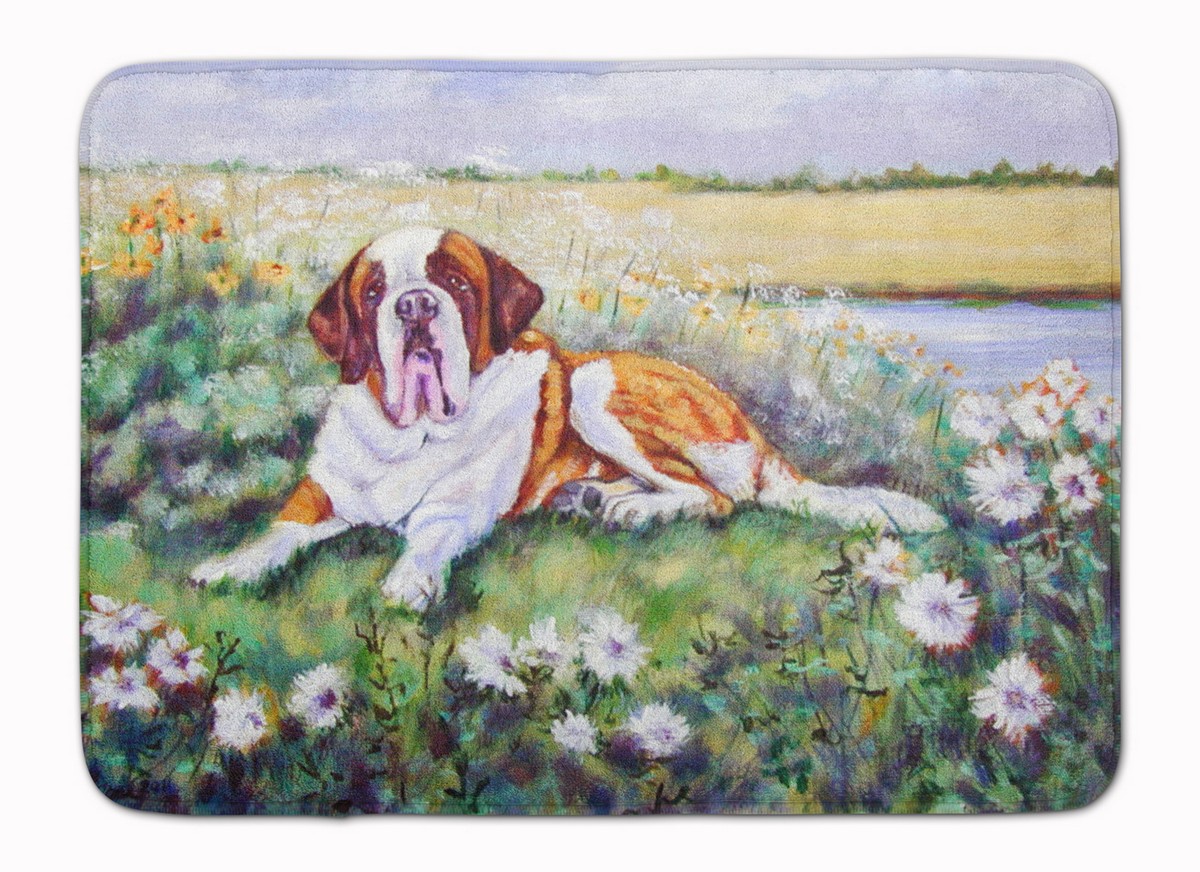 7446RUG Saint Bernard in Flowers Machine Washable Memory Foam Mat