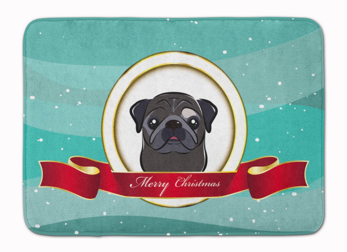 BB1573RUG Black Pug Merry Christmas Machine Washable Memory Foam Mat