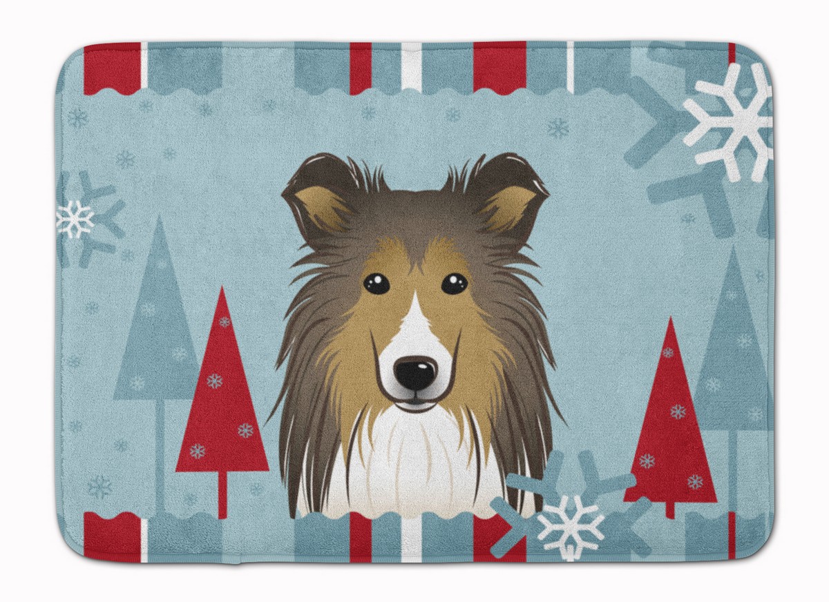 Winter Holiday Sheltie Machine Washable Memory Foam Mat