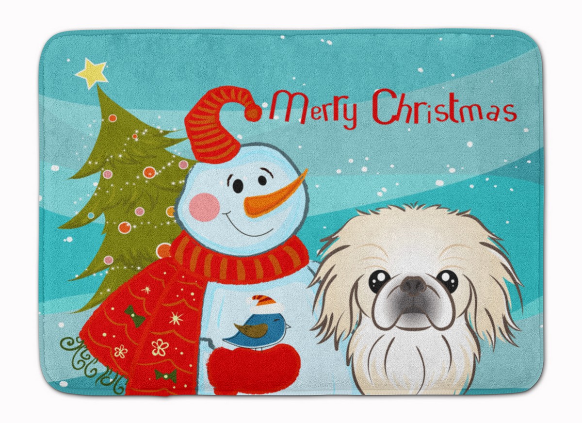 BB1841RUG Snowman with Pekingese Machine Washable Memory Foam Mat