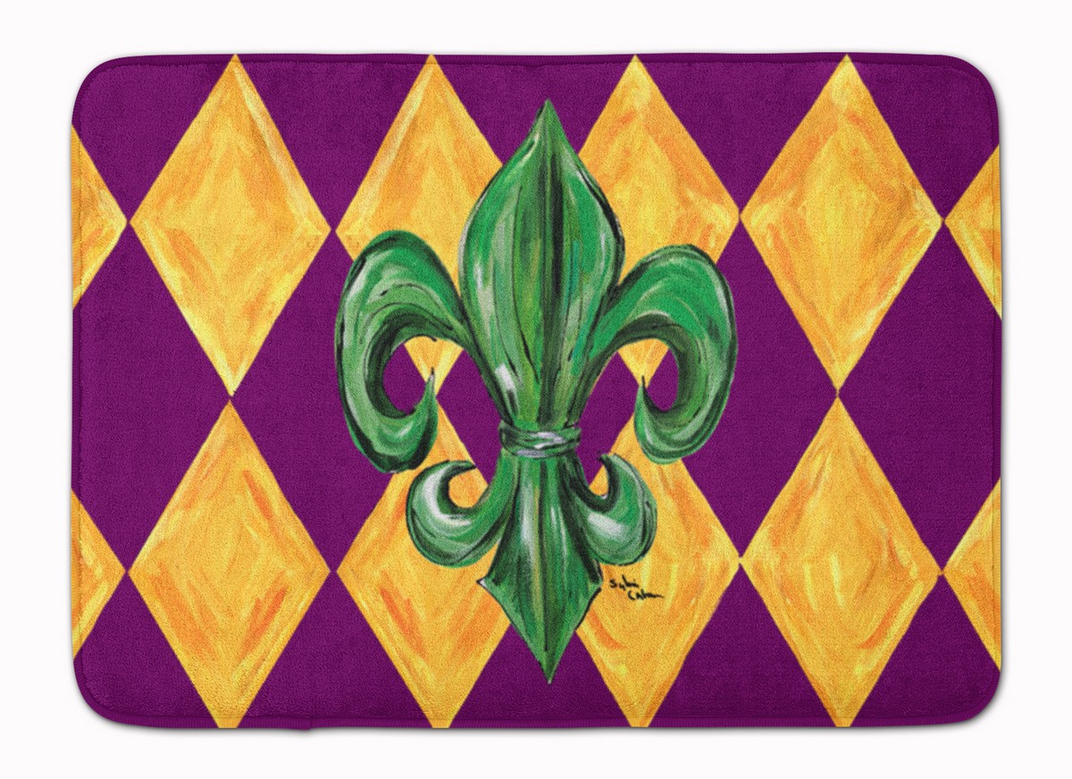 Mardi Gras Fleur De Lis Purple & Green Machine Washable Memory Foam Mat