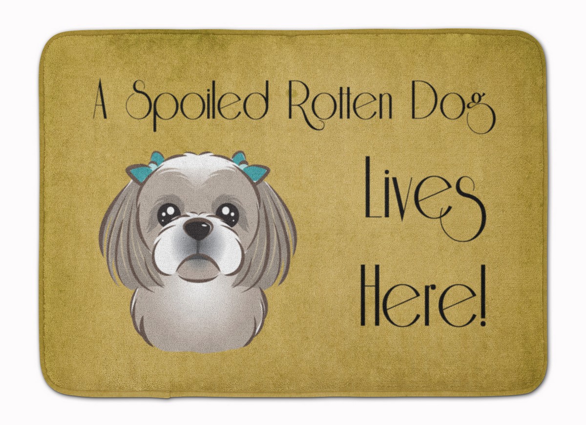 BB1498RUG Grey & Silver Shih Tzu Spoiled Dog Machine Washable Memory Foam Mat