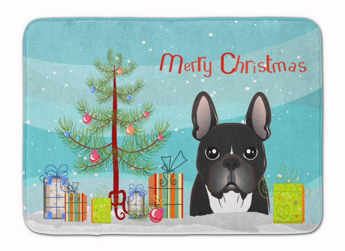 Christmas Tree & French Bulldog Machine Washable Memory Foam Mat
