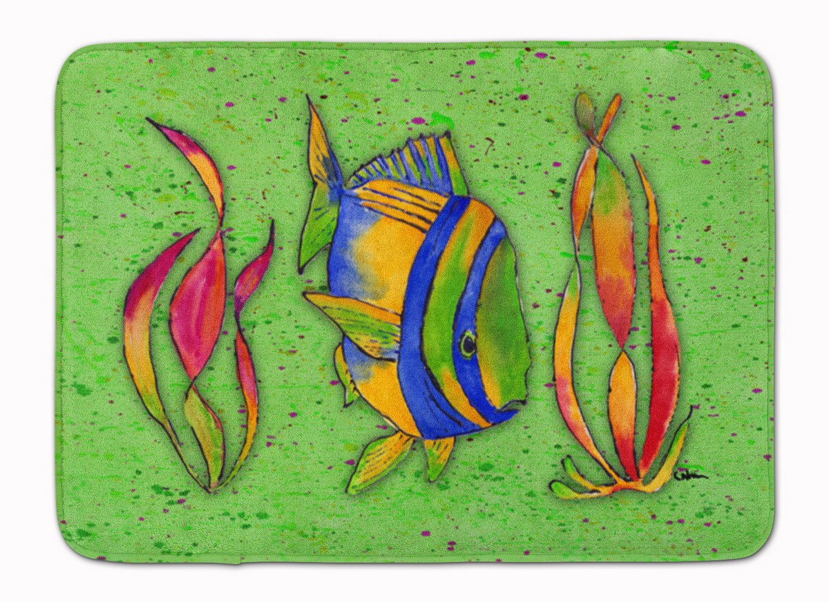 Picture of Carolines Treasures 8568RUG Tropical Fish on Green Machine Washable Memory Foam Mat