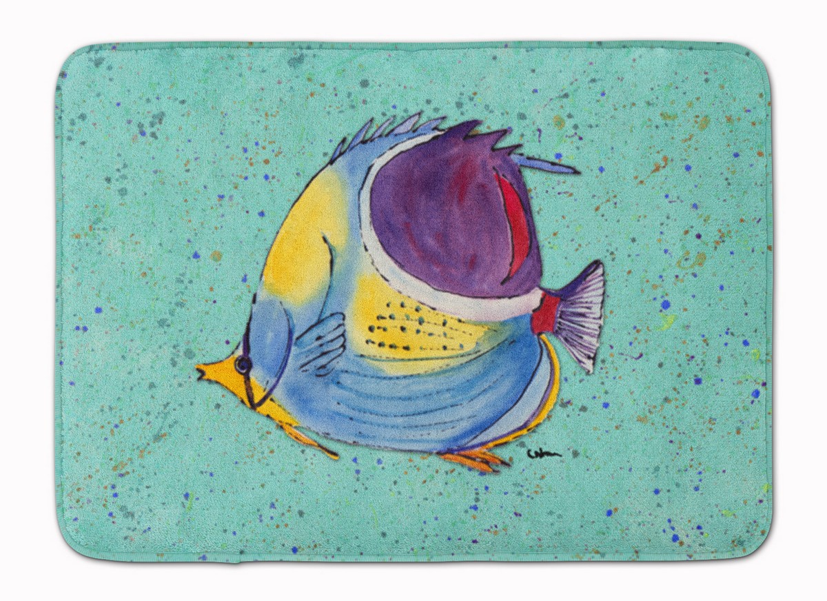 8576RUG Tropical Fish on Teal Machine Washable Memory Foam Mat