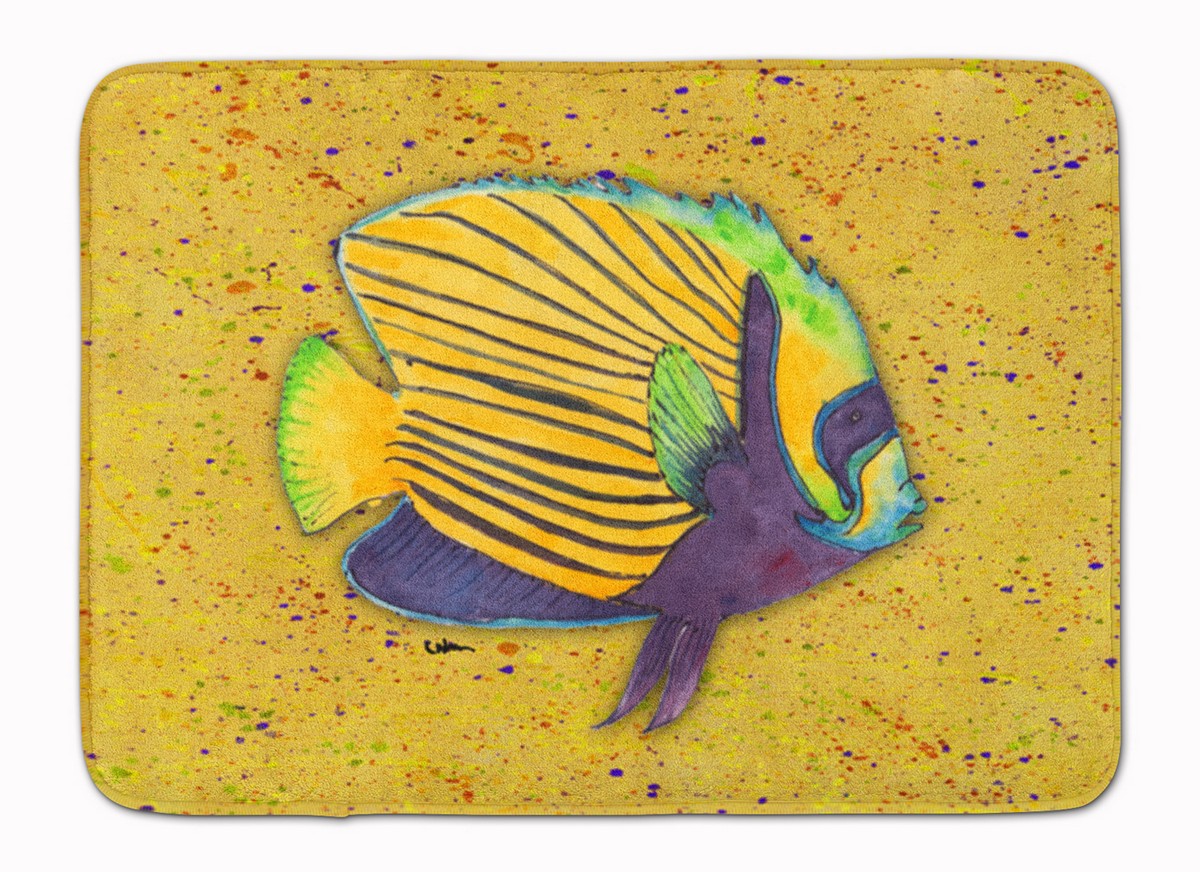 8577RUG Tropical Fish on Mustard Machine Washable Memory Foam Mat