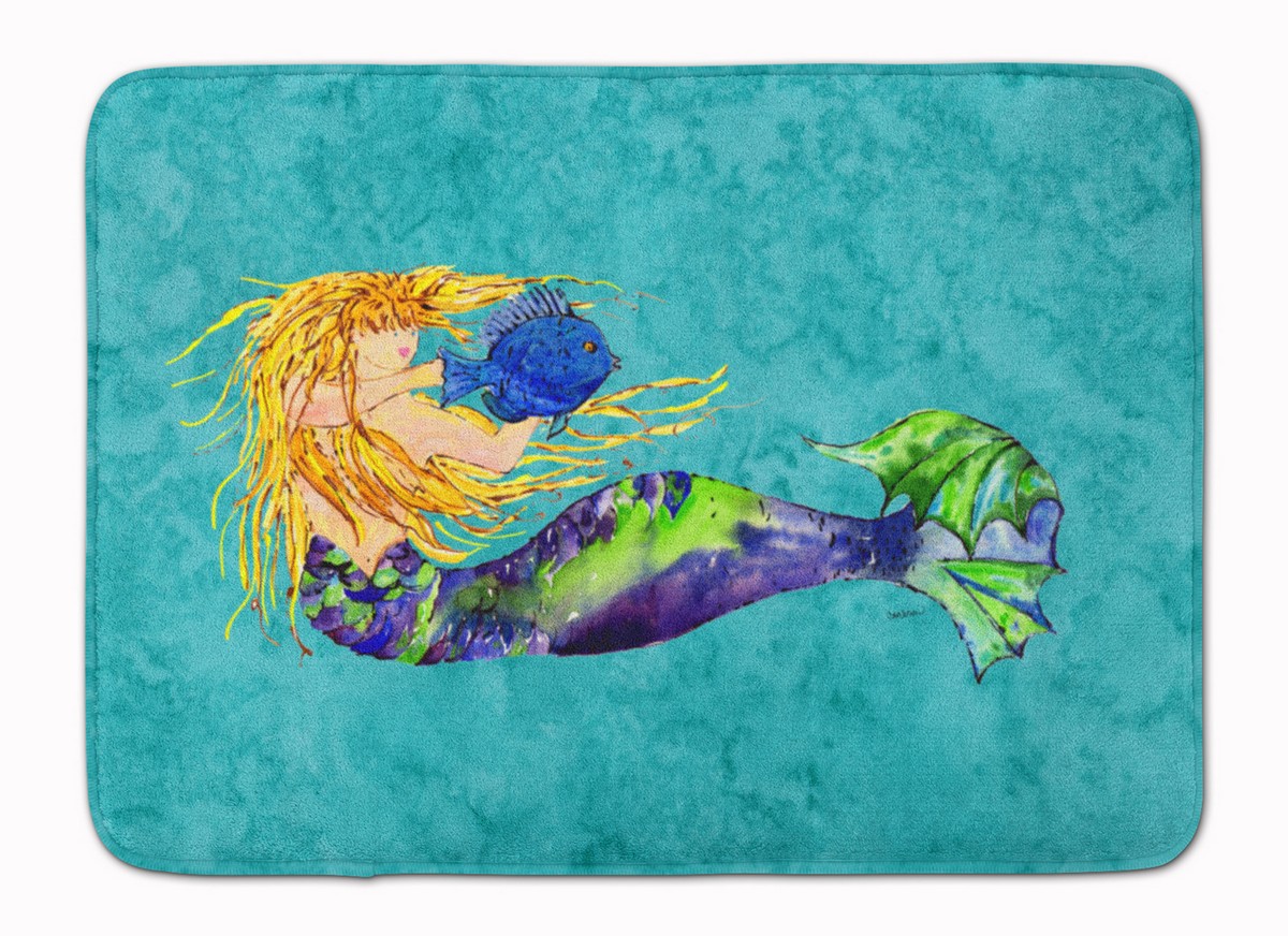 8724RUG Blonde Mermaid on Teal Machine Washable Memory Foam Mat