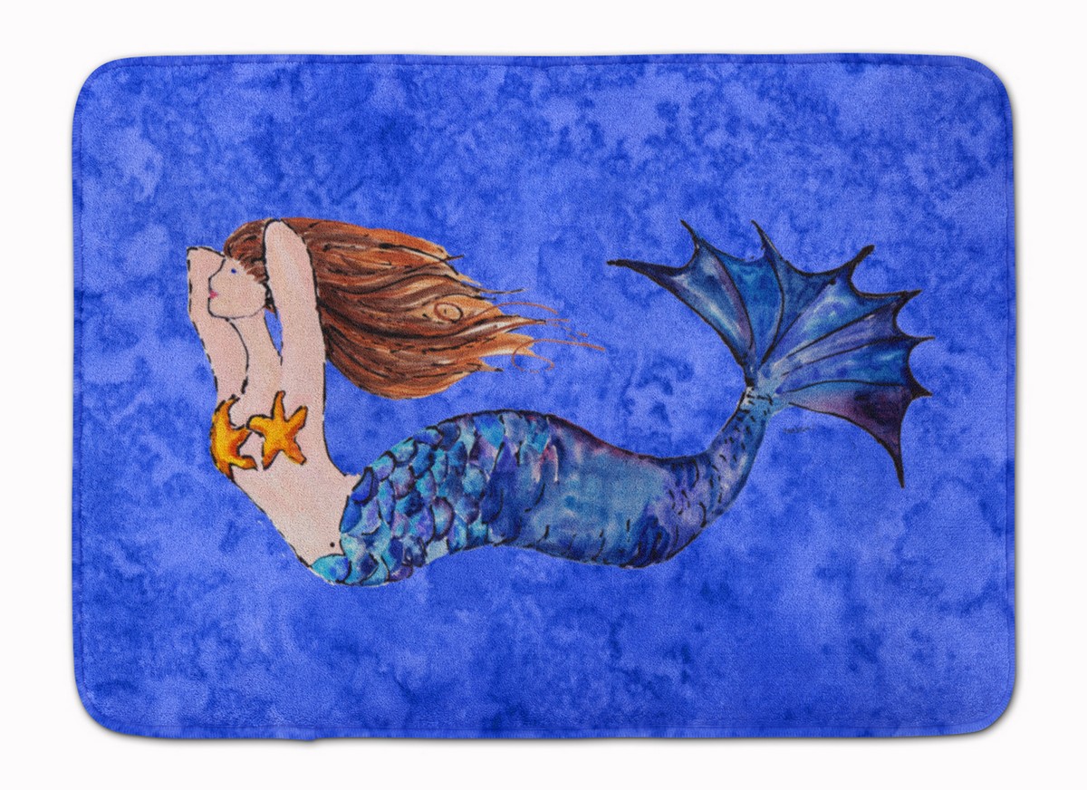 Brunette Mermaid on Blue Machine Washable Memory Foam Mat