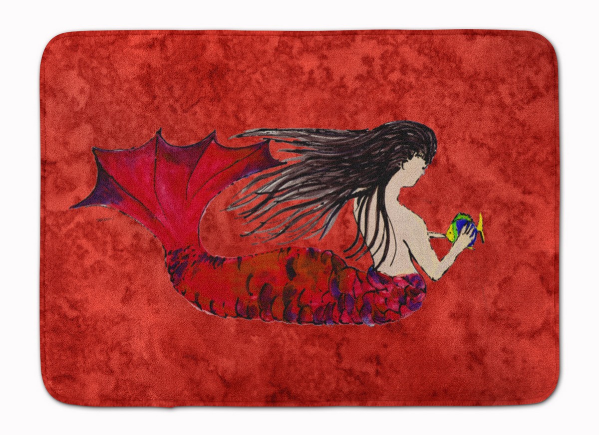 Black Haired Mermaid on Red Machine Washable Memory Foam Mat