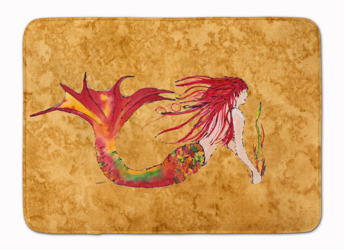 8727RUG Ginger Red Headed Mermaid on Gold Machine Washable Memory Foam Mat