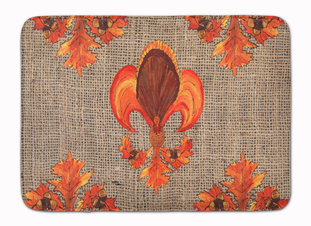 8744RUG Thanksgiving Turkey Fleur De Lis Machine Washable Memory Foam Mat