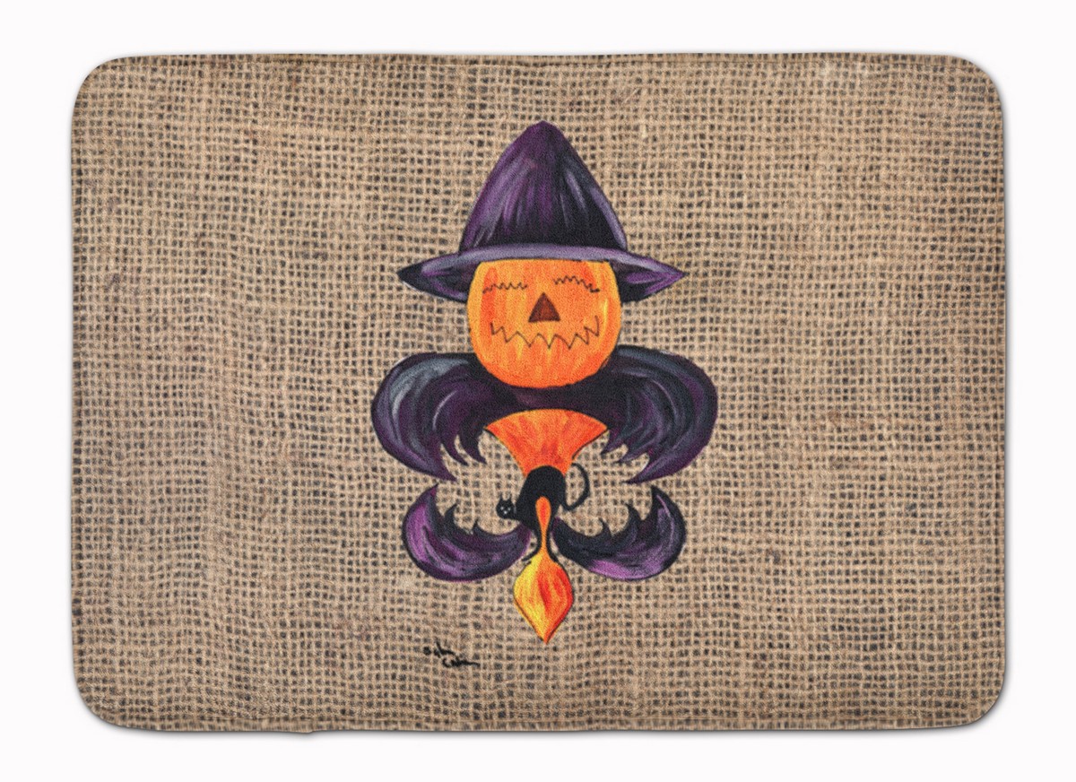 Halloween Pumpkin Bat Fleur De Lis Machine Washable Memory Foam Mat