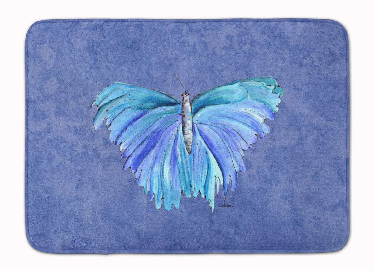 8855RUG Butterfly on Slate Blue Machine Washable Memory Foam Mat