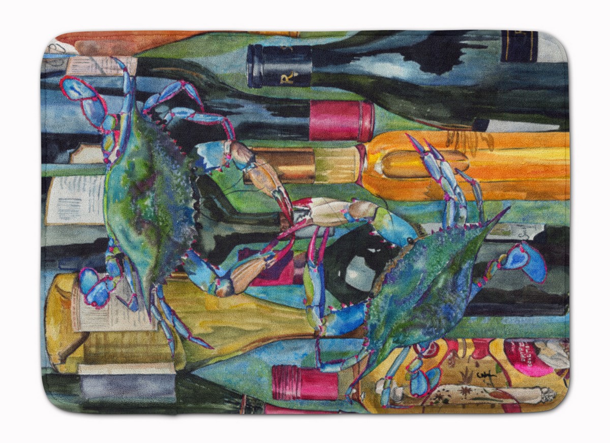 8917RUG Blue Crabby Wine Bottles Machine Washable Memory Foam Mat