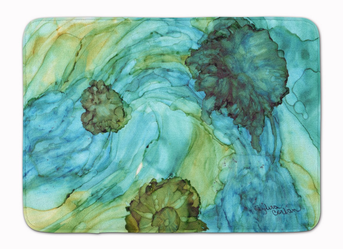 Abstract in Teal Flowers Machine Washable Memory Foam Mat