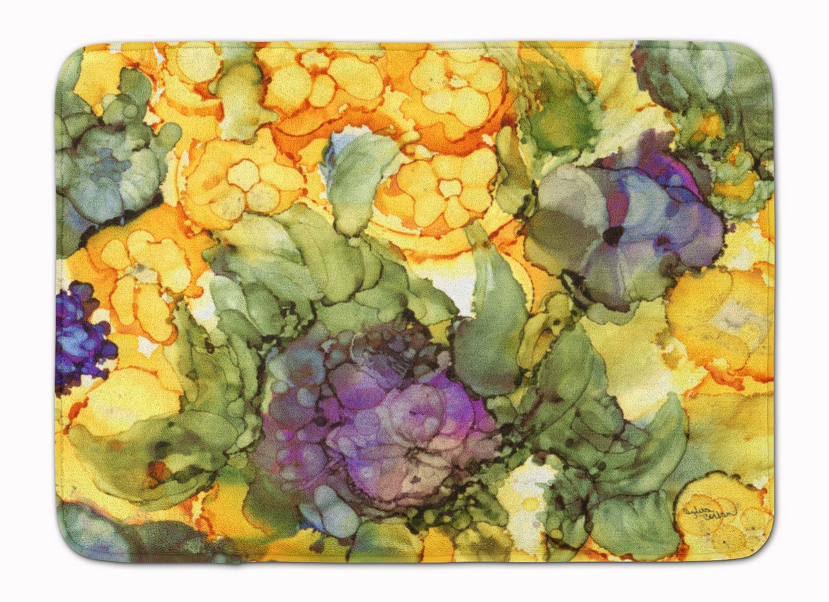Abstract Flowers Purple & Yellow Machine Washable Memory Foam Mat