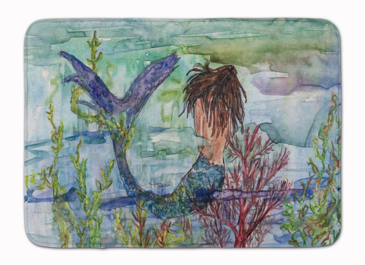 Brunette Mermaid Coral Fantasy Machine Washable Memory Foam Mat