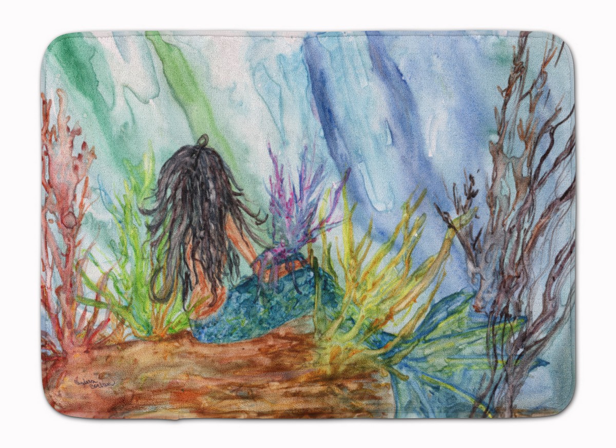 Black Haired Mermaid Water Fantasy Machine Washable Memory Foam Mat