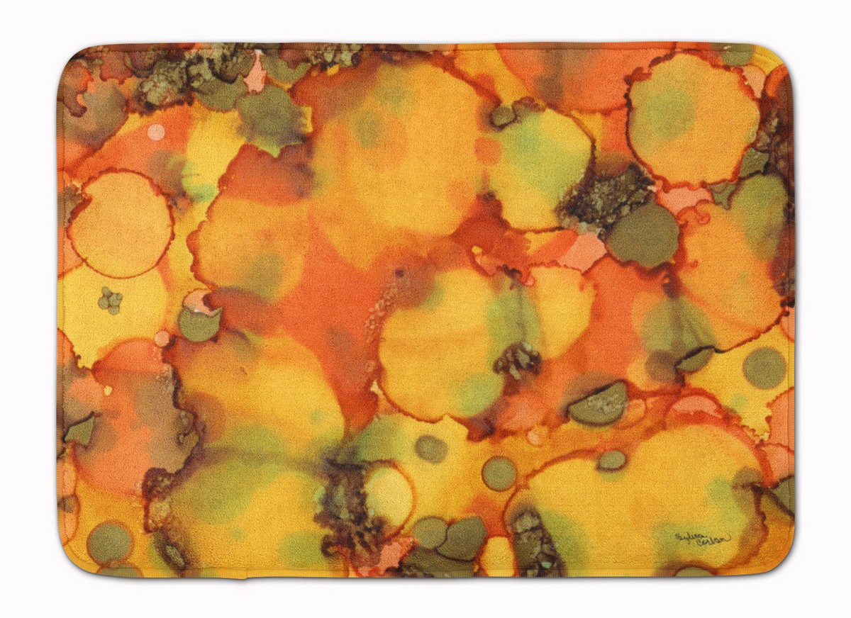 8976RUG Abstract in Orange & Greens Machine Washable Memory Foam Mat