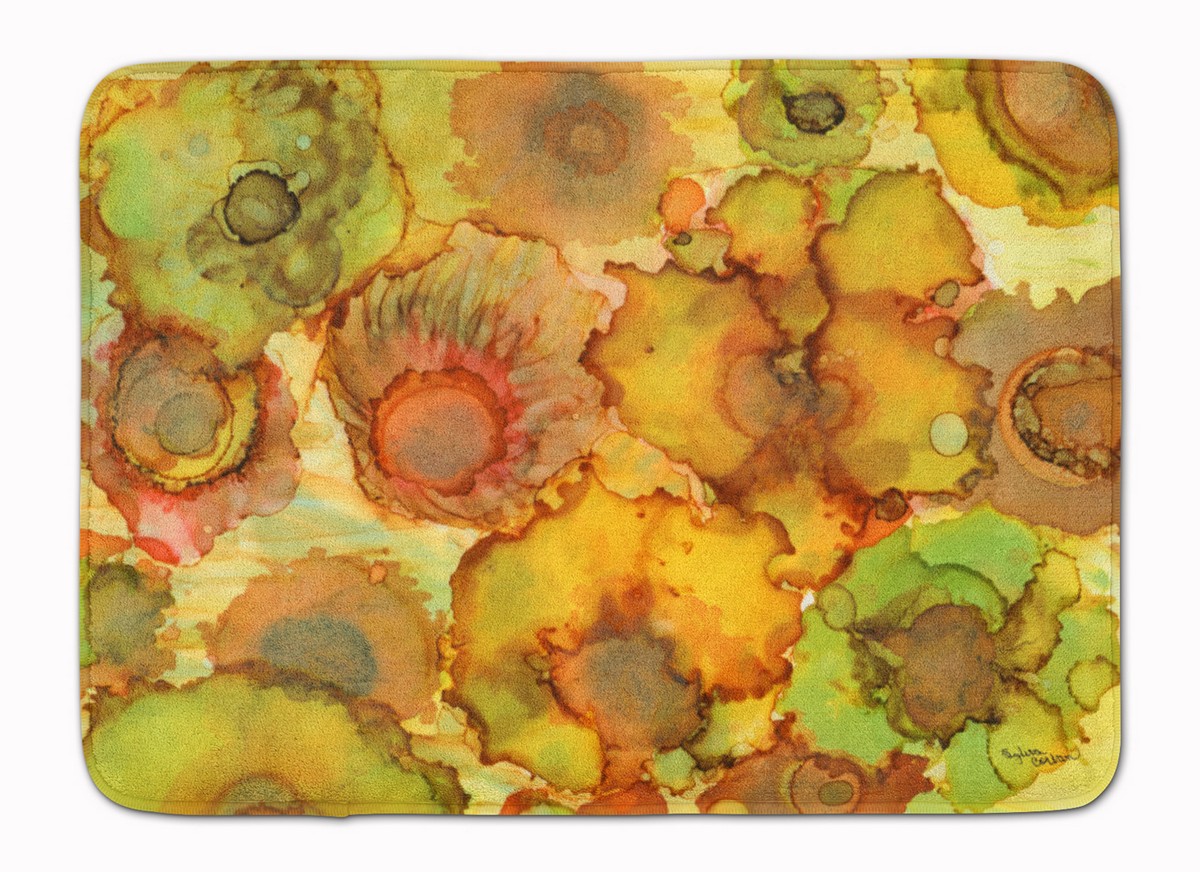 8986RUG Abstract Flowers in Yellows & Orange Machine Washable Memory Foam Mat