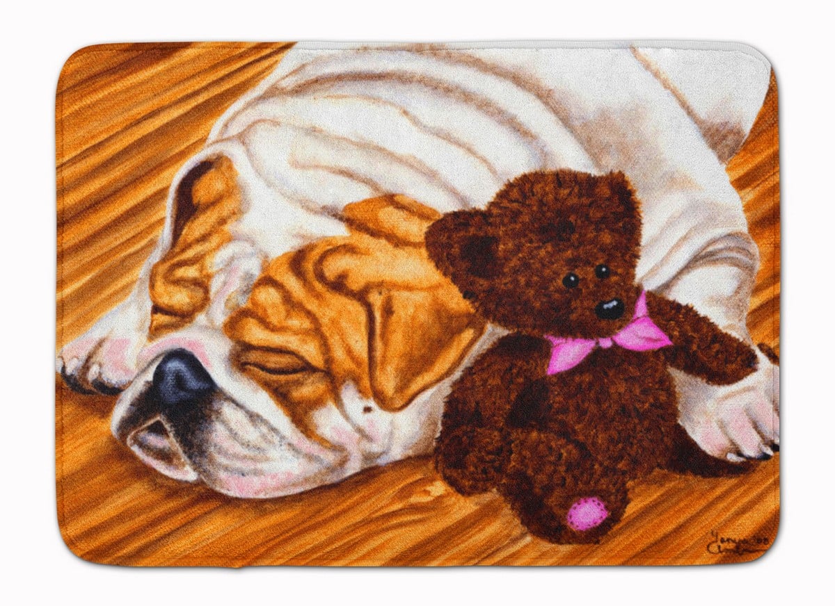 English Bulldog & Teddy Bear Machine Washable Memory Foam Mat