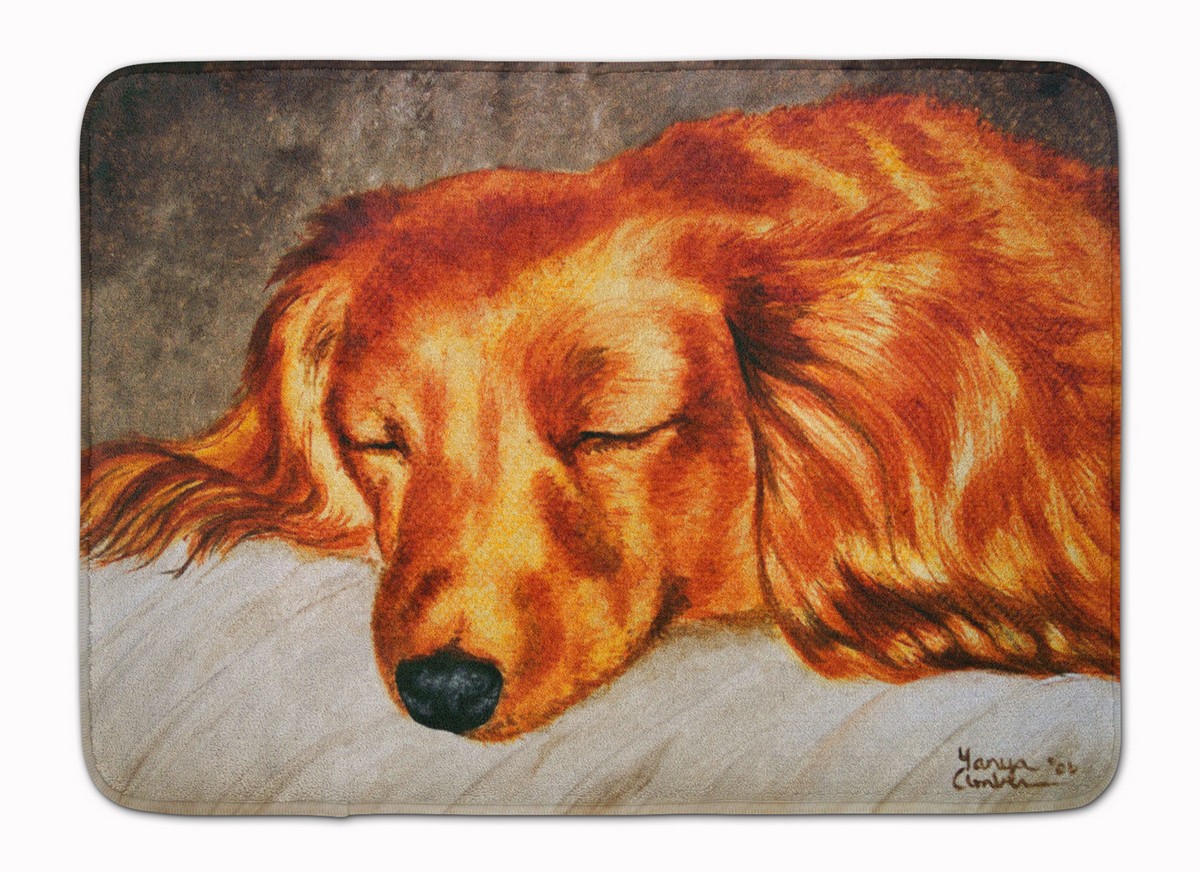 AMB1202RUG Red Longhaired Dachshund Machine Washable Memory Foam Mat