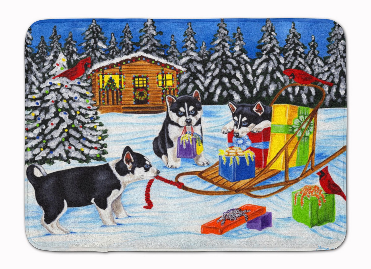 Christmas Mush Siberian Husky Machine Washable Memory Foam Mat