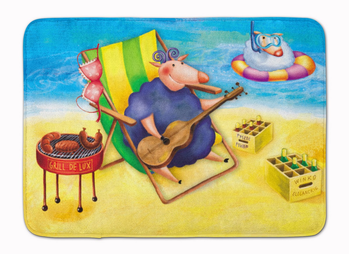 APH0079RUG Pig Sunbathing on the Beach Machine Washable Memory Foam Mat