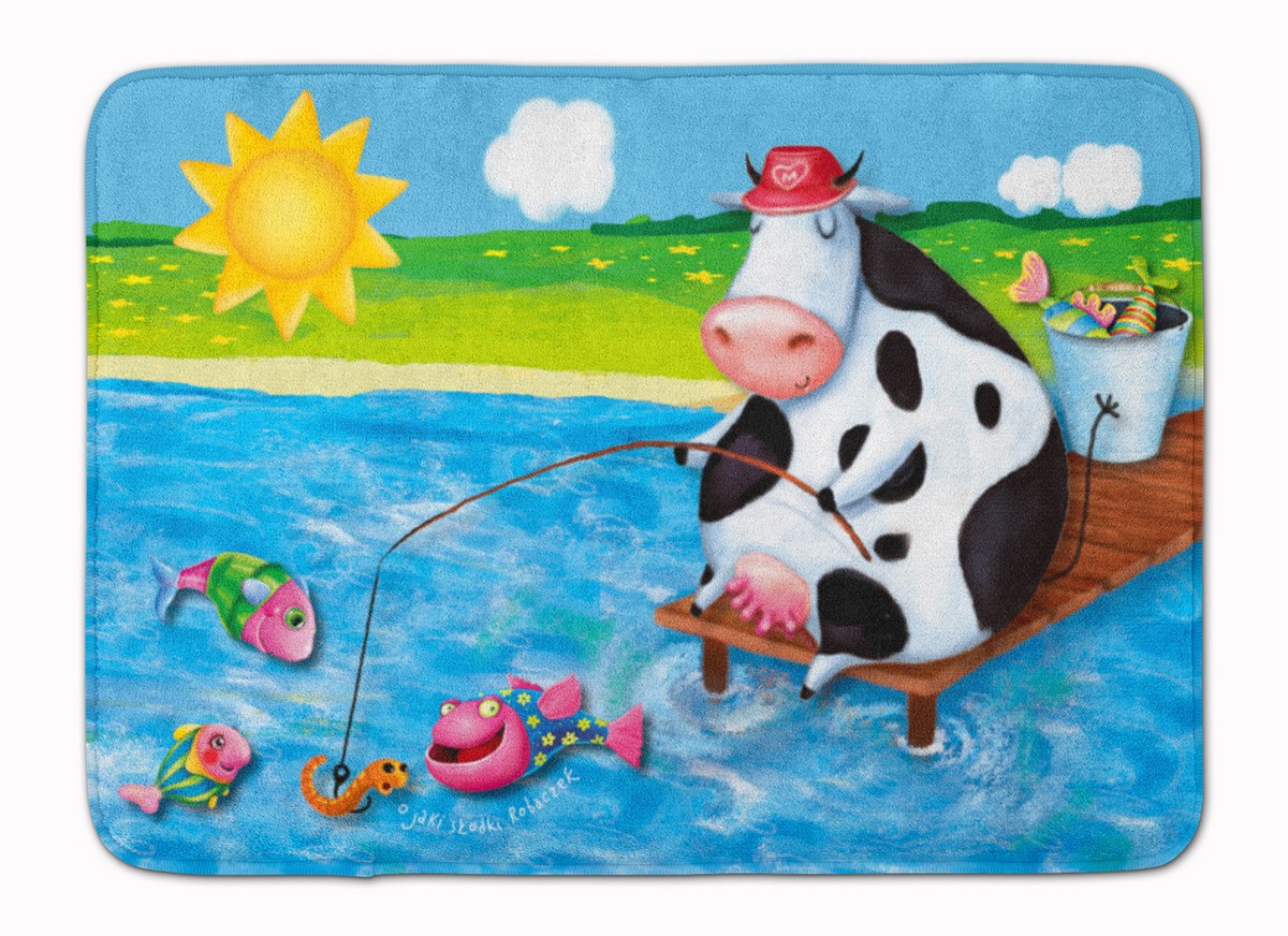 Cow Fishing off of a Pier Machine Washable Memory Foam Mat
