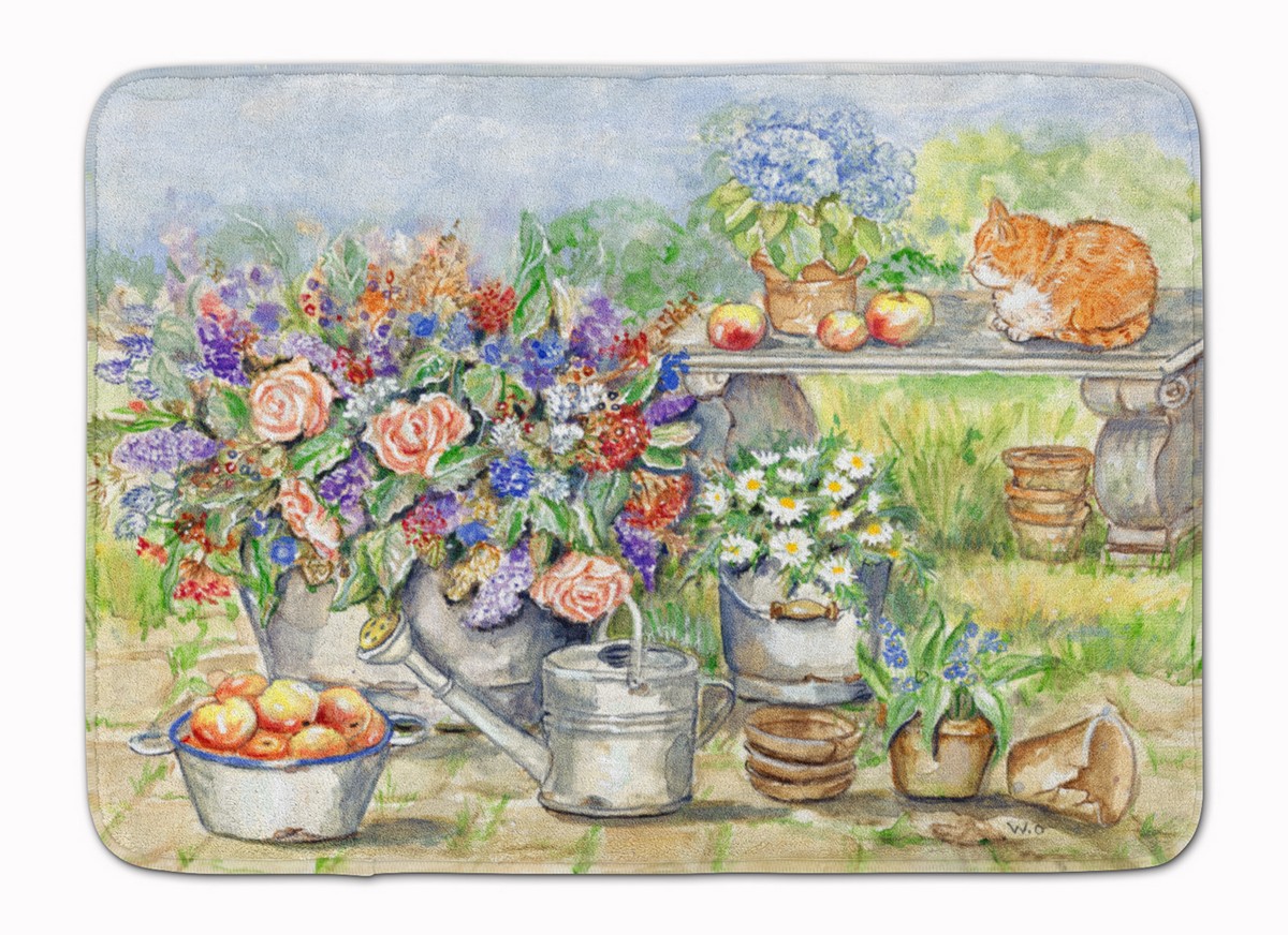 APH3567RUG Patio Bouquet & Cat Machine Washable Memory Foam Mat