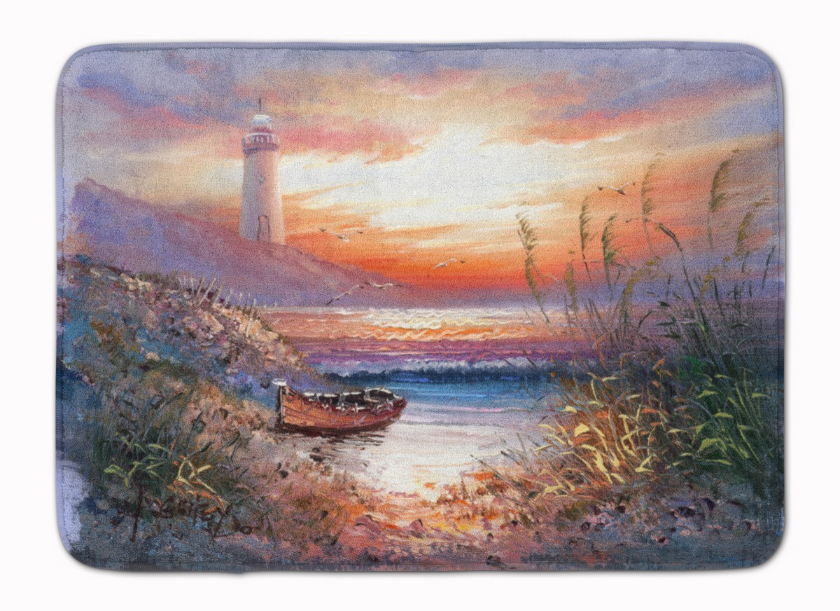 Lighthouse Scene with Boat Machine Washable Memory Foam Mat