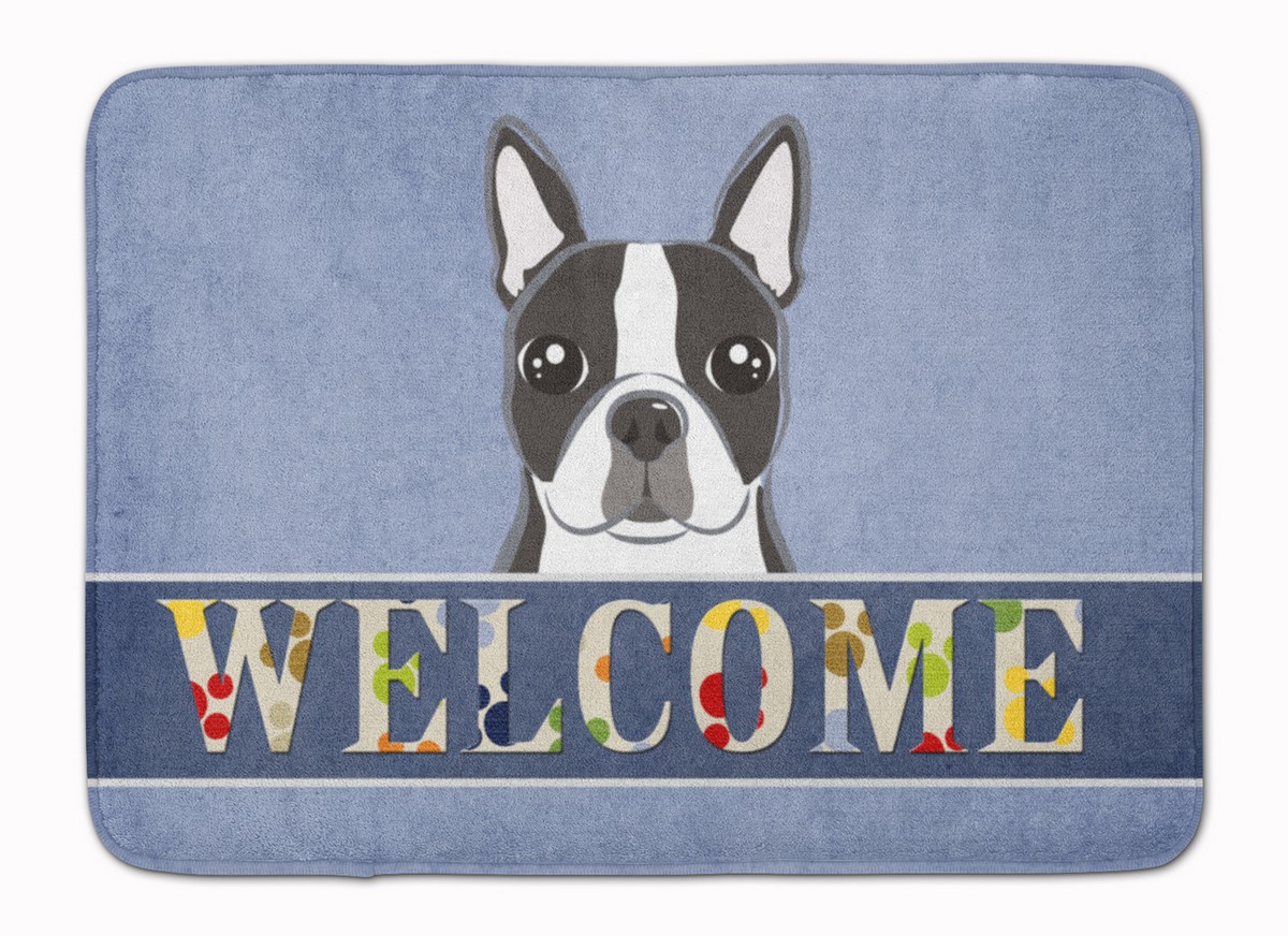 BB1389RUG Boston Terrier Welcome Machine Washable Memory Foam Mat