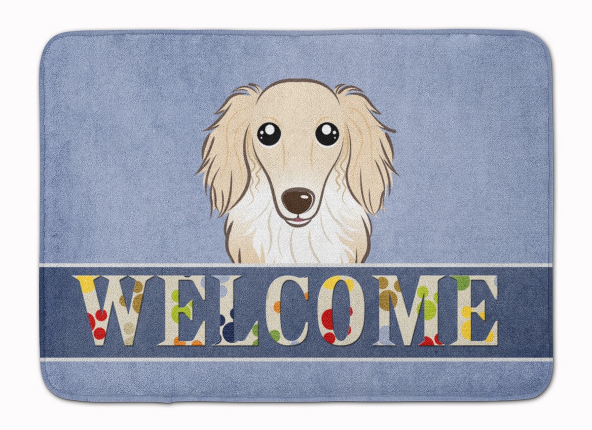 BB1398RUG Longhair Creme Dachshund Welcome Machine Washable Memory Foam Mat