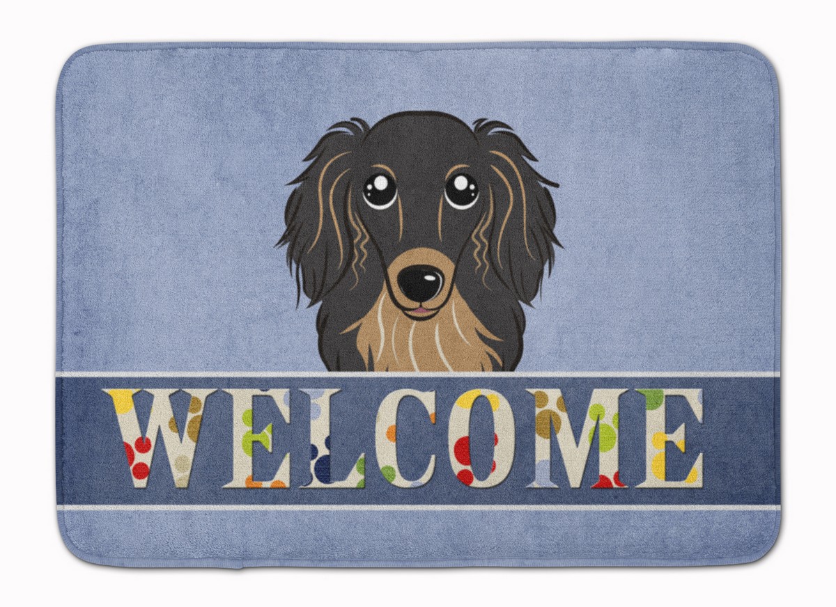 BB1399RUG Longhair Black & Tan Dachshund Welcome Machine Washable Memory Foam Mat
