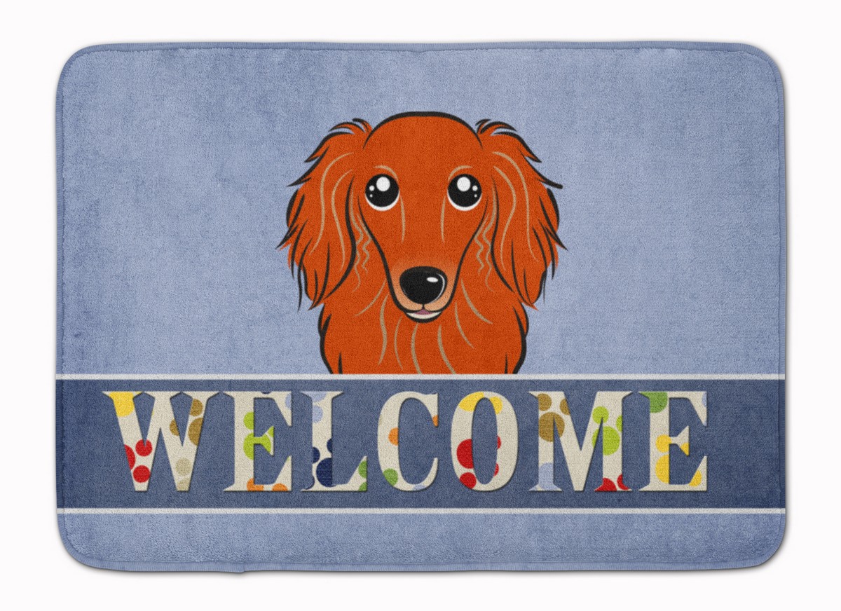 BB1400RUG Longhair Red Dachshund Welcome Machine Washable Memory Foam Mat