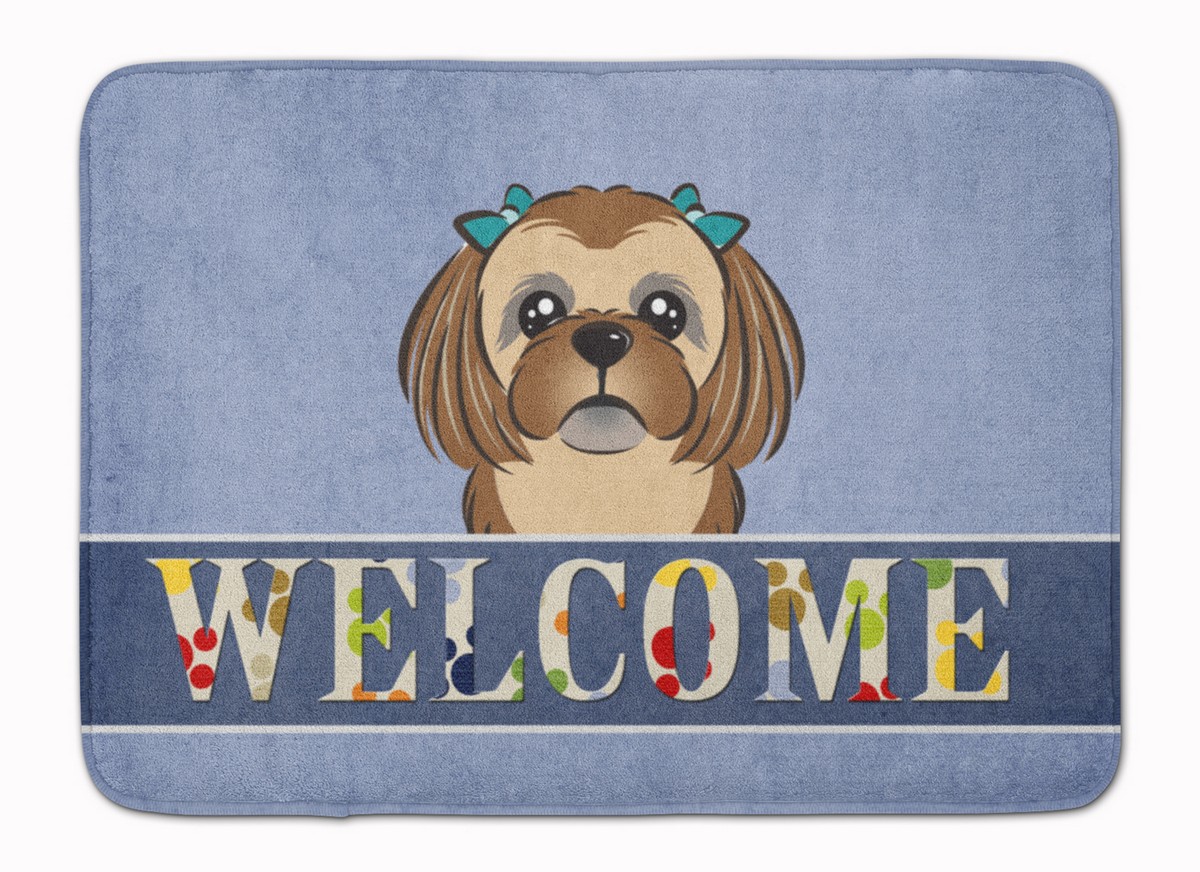 BB1435RUG Chocolate & Brown Shih Tzu Welcome Machine Washable Memory Foam Mat