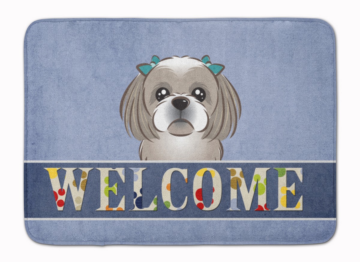 BB1436RUG Grey & Silver Shih Tzu Welcome Machine Washable Memory Foam Mat