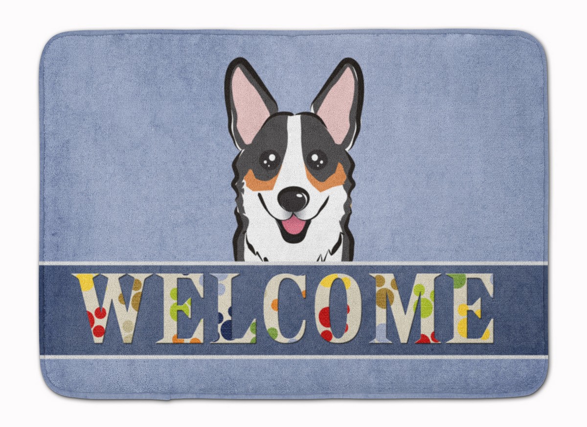 BB1441RUG Tricolor Corgi Welcome Machine Washable Memory Foam Mat