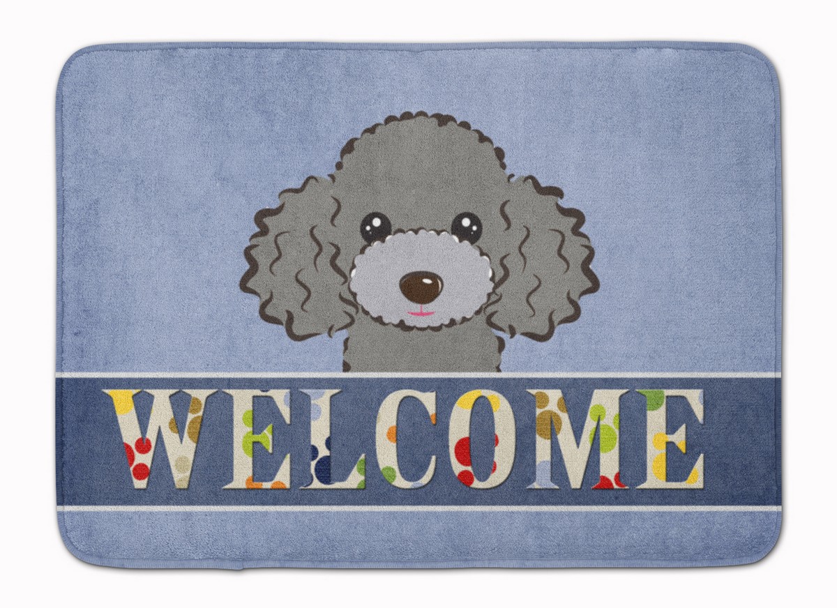 BB1445RUG Silver & Grey Poodle Welcome Machine Washable Memory Foam Mat