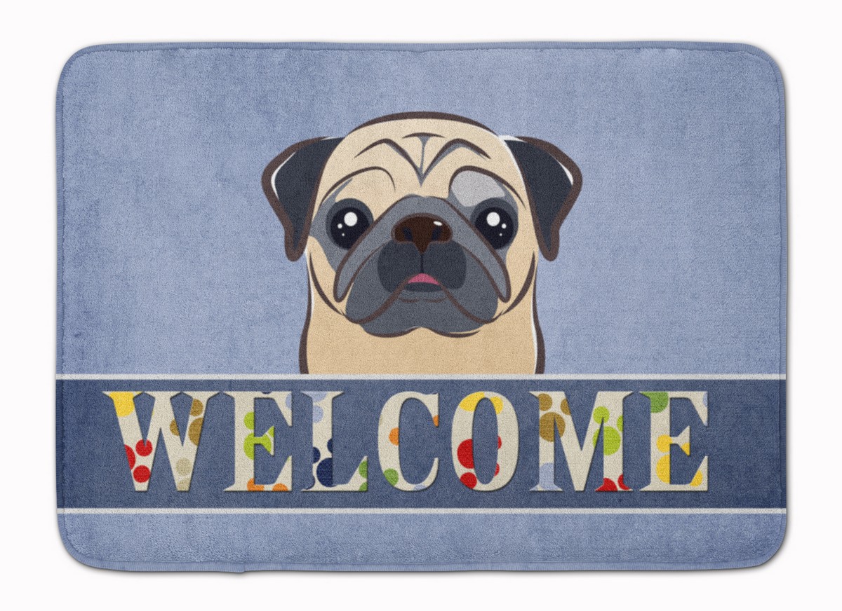BB1448RUG Fawn Pug Welcome Machine Washable Memory Foam Mat