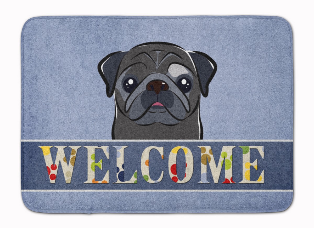 BB1449RUG Black Pug Welcome Machine Washable Memory Foam Mat