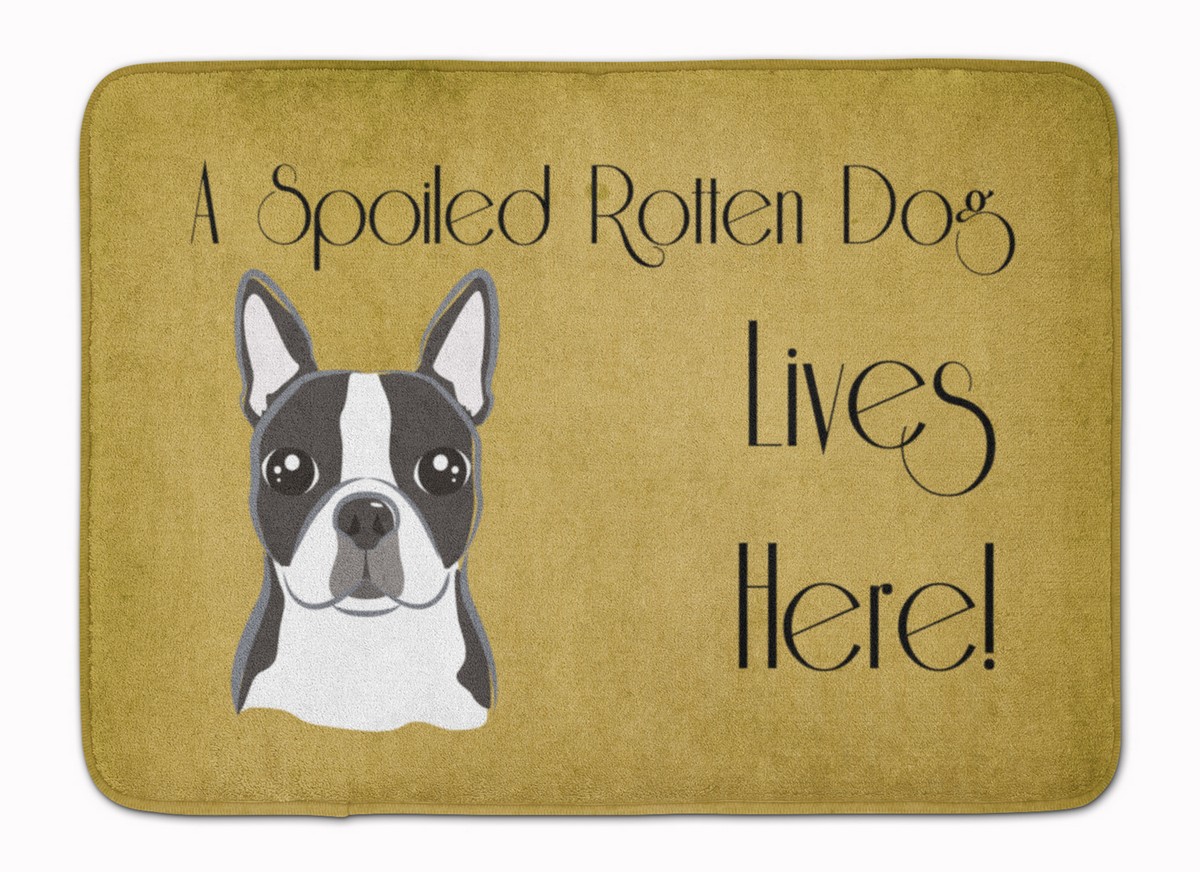 BB1451RUG Boston Terrier Spoiled Dog Lives Here Machine Washable Memory Foam Mat